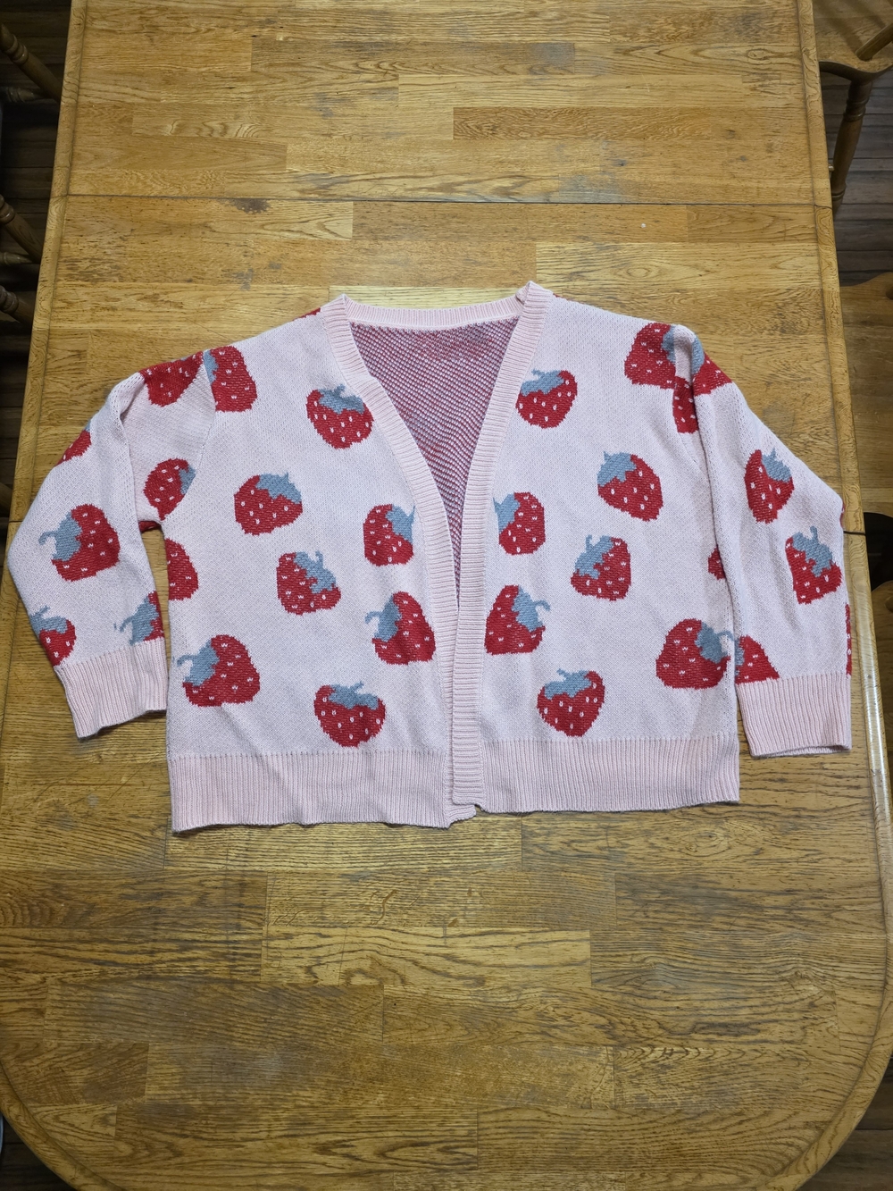 Strawberry Fruit Knit Open Front Sweater Cardigan